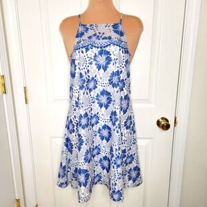 Belle Badgley Mischka Racquel Dainty Lace Floral Midi Dress Blue White Size 12